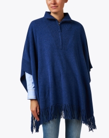 Front image thumbnail - Repeat Cashmere - Blue Quarter Zip Wool Cashmere Poncho