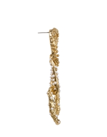 Back image thumbnail - Oscar de la Renta - Pearl and Gold Link Drop Earrings