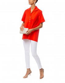 Betty Red Short Sleeve Button Down Stretch Cotton Shirt