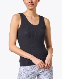 Front image thumbnail - Margaret O'Leary - Grey Cotton Waffle Knit Tank