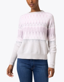 Front image thumbnail - Kinross - Grey and Lilac Multi Nordic Cashmere Sweater