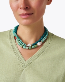 Look image thumbnail - Lizzie Fortunato - Cabana Pearl and Green Stone Necklace
