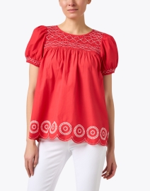 Front image thumbnail - Frances Valentine - Whit Red Embroidered Top