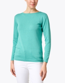 Front image thumbnail - Blue - Sea Green Pima Cotton Sweater 