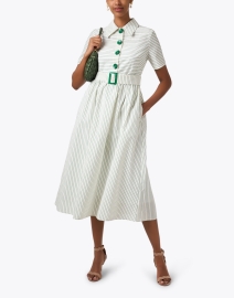 Look image thumbnail - L.K. Bennett - Bextor Green and Cream Stripe Shirt Dress