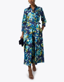 Look image thumbnail - Sara Roka - Davida Blue Multi Print Cotton Shirt Dress