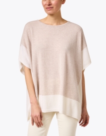 Front image thumbnail - Kinross - Beige and White Cashmere Popover Sweater