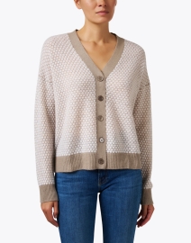 Front image thumbnail - Jumper 1234 - Honeycomb Brown and Cream Cashmere Cardigan
