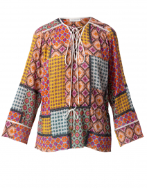 Cascais Pink and Yellow Patchwork Print Cotton Blouse