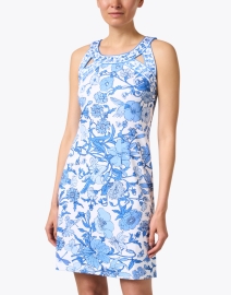 Front image thumbnail - Gretchen Scott - Blue Floral Print Cutout Dress