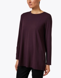 Front image thumbnail - Eileen Fisher - Burgundy Jersey Tunic Top