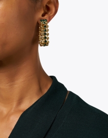 Look image thumbnail - Kenneth Jay Lane - Gold and Green Drop Clip Hoop Earrings