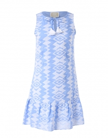 Blue and White Geo Embroidered Cotton Dress