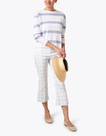 Look image thumbnail - Kinross - White and Blue Striped Linen Sweater