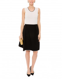 Black Stretch Pique Skirt with White Piping