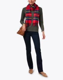 Look image thumbnail - Blue - Green Pima Cotton Boatneck Sweater