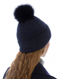 Navy Fur Pom Pom Cashmere Hat