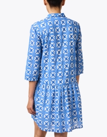 Back image thumbnail - Ro's Garden - Deauville Blue and White Geo Printed Shirt Dress