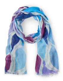 Product image thumbnail - Pashma - Blue and Purple Print Cashmere Silk Scarf