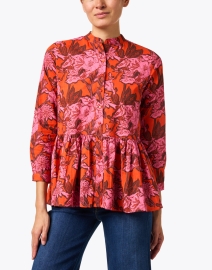 Front image thumbnail - Ro's Garden - Chanderi Red Floral Print Peplum Top