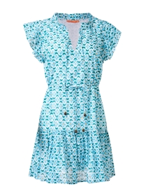 Turquoise Print Cotton Mini Dress
