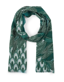 Product image thumbnail - Kinross - Green Print Silk Cashmere Scarf