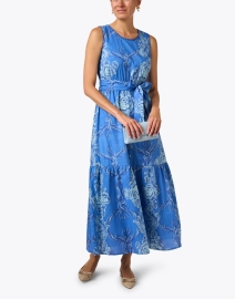 Look image thumbnail - Ro's Garden - Greta Blue Printed Belted Dress
