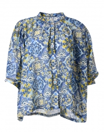 Paola Blue Floral Cotton Silk Blouse