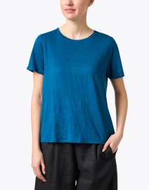 Front image thumbnail - Eileen Fisher - Blue Linen Tee
