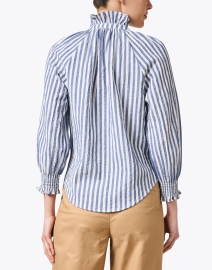 Back image thumbnail - Veronica Beard - Calisto Blue and White Striped Seersucker Blouse