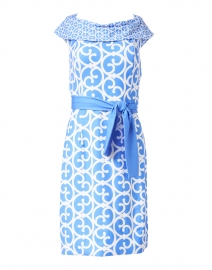 Blue and White Scroll Printed Jersey Dress