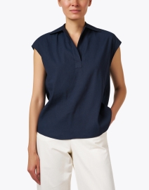 Front image thumbnail - Vince - Navy Polo Popover Blouse