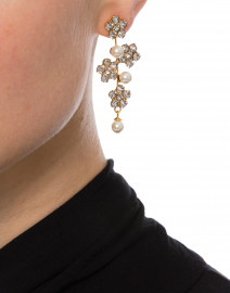 Crystal, Pearl, and Gold Flower Drop Earring