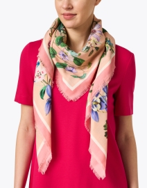 Look image thumbnail - St. Piece - Pink Floral Print Wool Cashmere Scarf