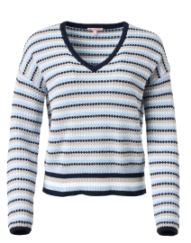 Blue and Cream Multi Stripe Cotton Sweater