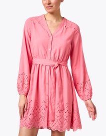 Front image thumbnail - Ecru - Moss Pink Embroidered Shirt Dress 