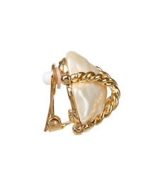 Back image thumbnail - Kenneth Jay Lane - Gold Braided X Pearl Clip Earrings