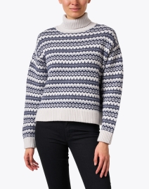 Front image thumbnail - Jumper 1234 - Grey and Navy Intarsia Wool Cashmere Sweater