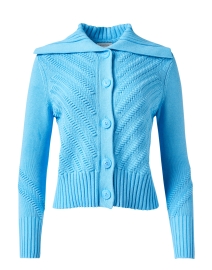 Product image thumbnail - Kinross - Pool Blue Cotton Diagonal Knit Cardigan