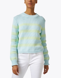 Front image thumbnail - White + Warren - Aqua and Green Striped Cotton Sweater