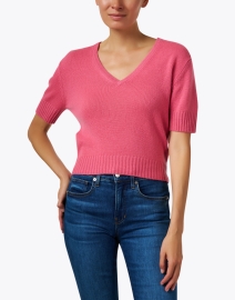 Front image thumbnail - Allude - Pink Cashmere V-Neck Sweater