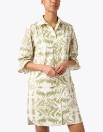 Front image thumbnail - Finley - Miller White and Green Print Shirt Dress