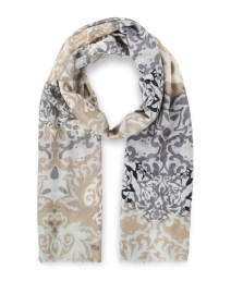 Product image thumbnail - Kinross - Beige and Grey Multi Print Silk Cashmere Scarf