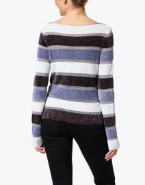 Back image thumbnail - Emporio Armani - Blue and Black Striped Chenille Sweater