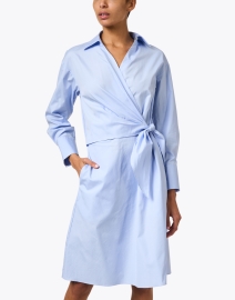 Front image thumbnail - Vince - Light Blue Cotton Wrap Shirt Dress