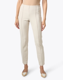 Front image thumbnail - Lafayette 148 New York - Gramercy Beige Stretch Pintuck Pant