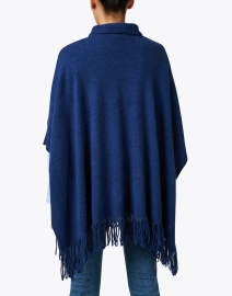 Back image thumbnail - Repeat Cashmere - Blue Quarter Zip Wool Cashmere Poncho