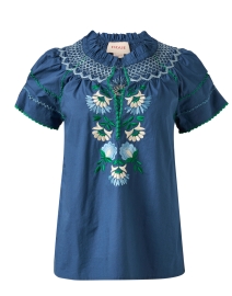 Product image thumbnail - Figue - Rosie Blue Embroidered Cotton Blouse
