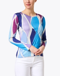 Front image thumbnail - Pashma - Blue and Purple Print Cashmere Silk Sweater