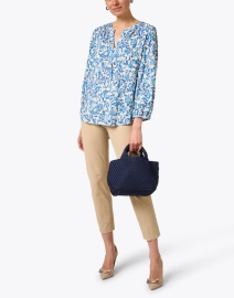 Look image thumbnail - Finley - Stephanie Blue and Gold Fleck Floral Top